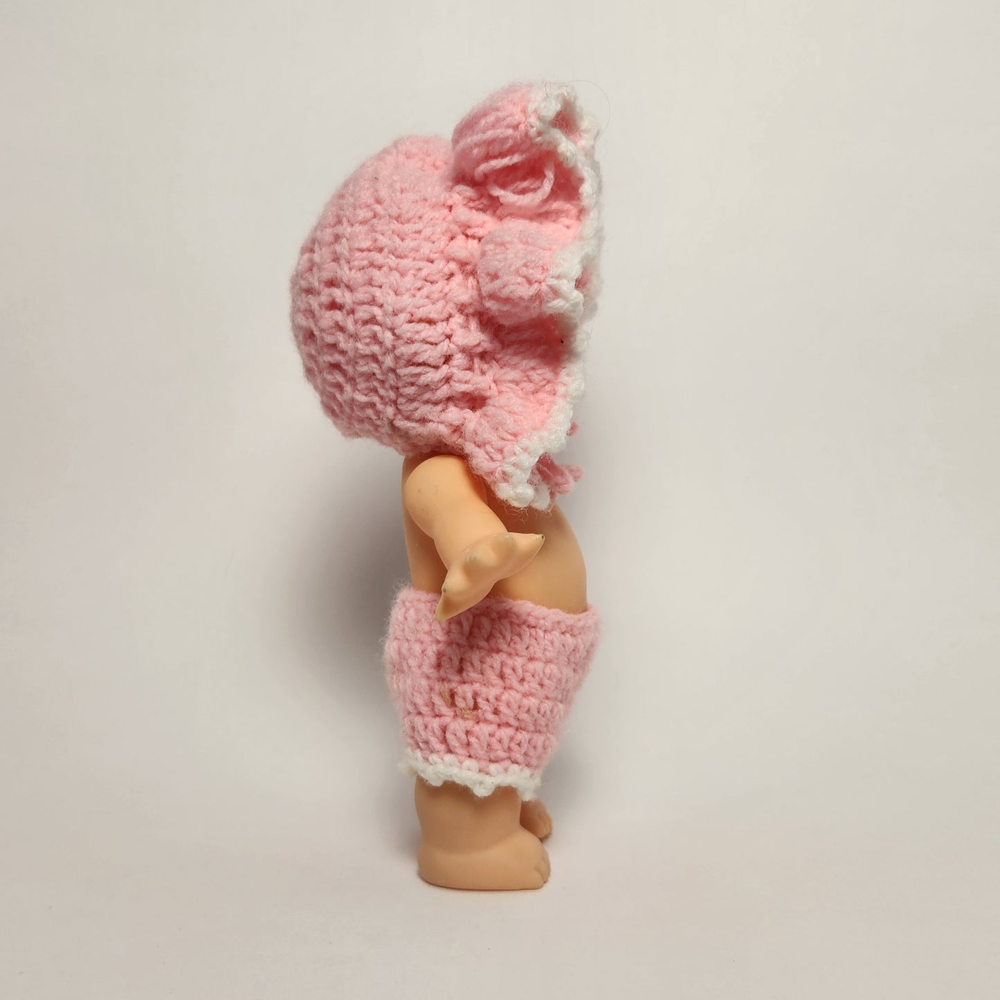 Kewpie 8" Rubber Squeak Doll with Pink Crocheted Outfit