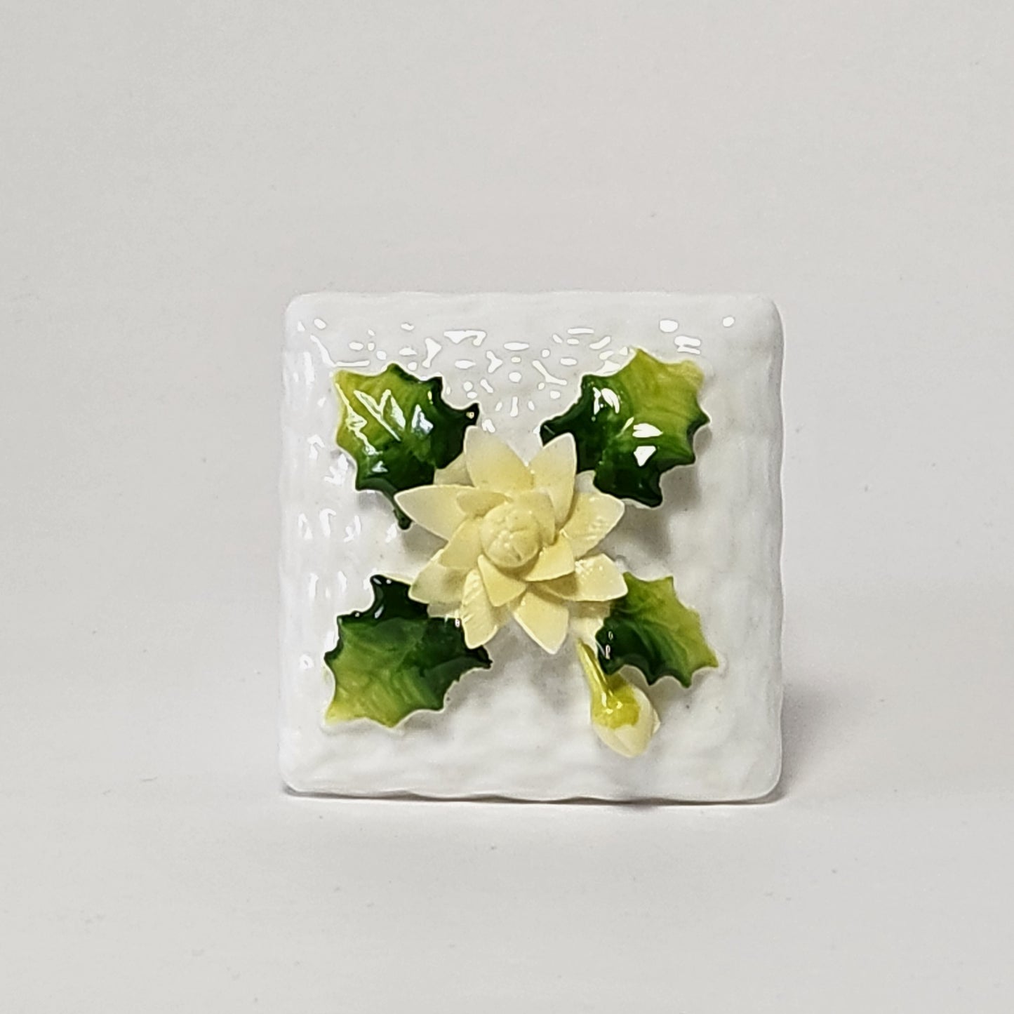 Schmid - Bone China Basket Weave Trinket Box with Yellow Flower