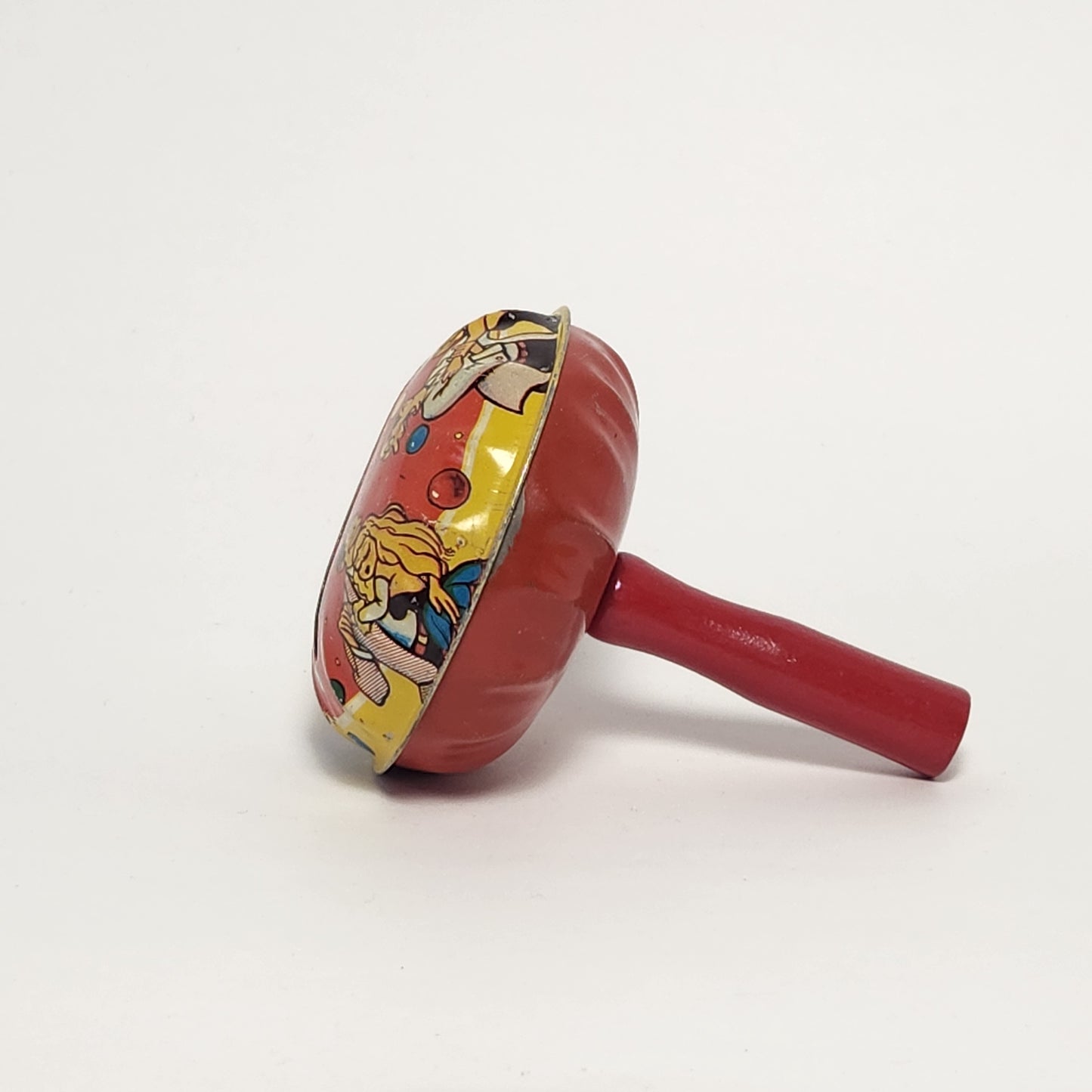 Tin Lithographed New Year's Eve Noisemaker Toy with Wooden Handle