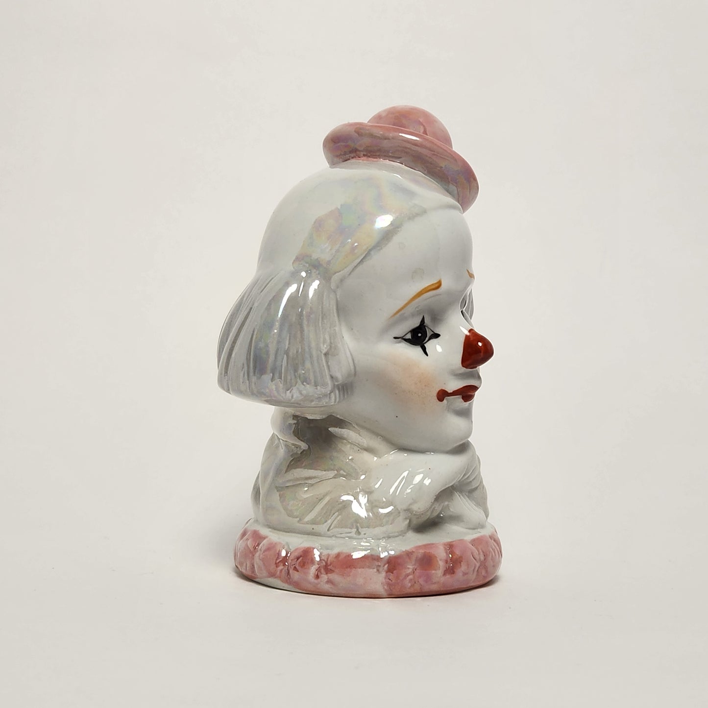 Iridescent Pink and White Clown Porcelain Bust