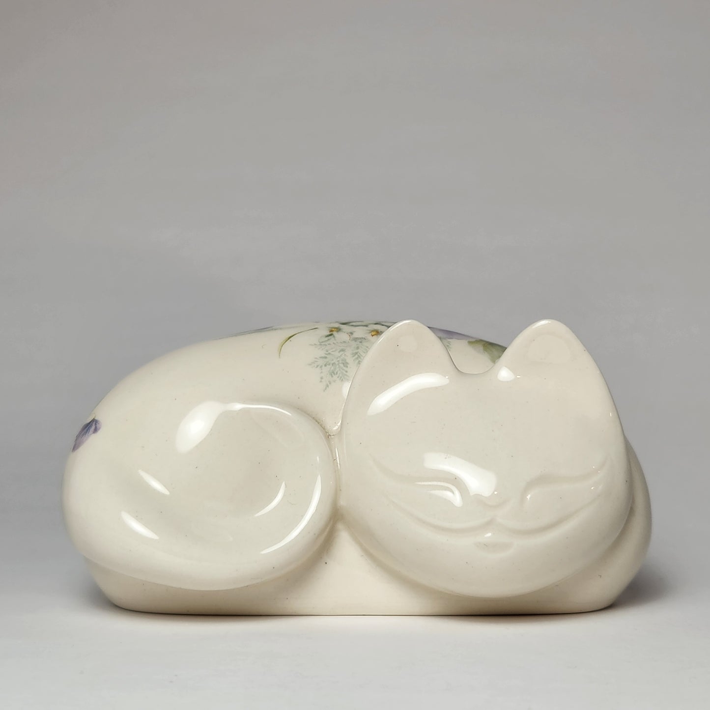 Cheshire Cat Purrr-Ductions - Porcelain Cheshire Cat Figurine Blue Floral Pattern