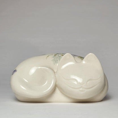 Cheshire Cat Purrr-Ductions - Porcelain Cheshire Cat Figurine Blue Floral Pattern