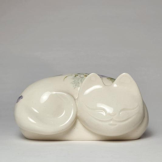 Cheshire Cat Purrr-Ductions - Porcelain Cheshire Cat Figurine Blue Floral Pattern