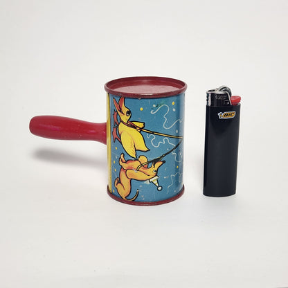 Tin Lithographed Clowns with Duck and Dog Noisemaker Toy with Wooden Handle