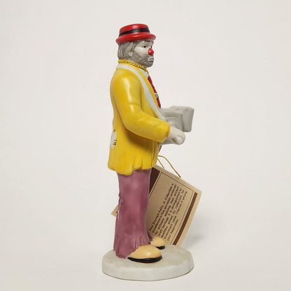 Flambro - Emmett Kelly Jr. - Hobo Clown with Organ Grinder Porcelain Bisque Figurine 1984