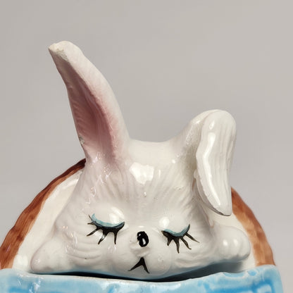 Enesco - Ceramic Sleeping Bunny Trinket Box 1980
