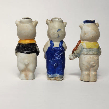 Walt Disney - Porcelain Bisque Three Little Pigs Band Figurines 1930s
