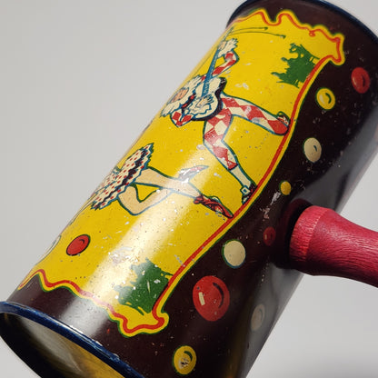 Kirchhof - Tin Lithographed Clown Noisemaker Toy with Wooden Handle (Yellow)