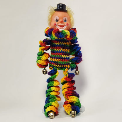 Handmade Rainbow Crochet Body Clown Doll with Bell Hands and Feet