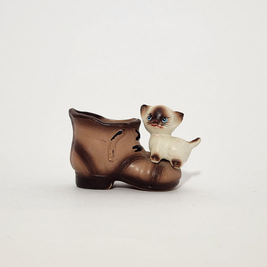 Enesco - Porcelain Siamese Cat with Boot Toothpick Holder