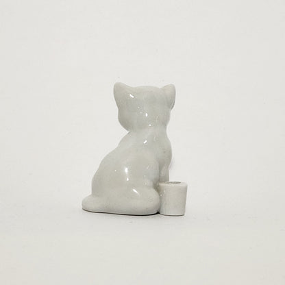 Porcelain White Cat Match Holder