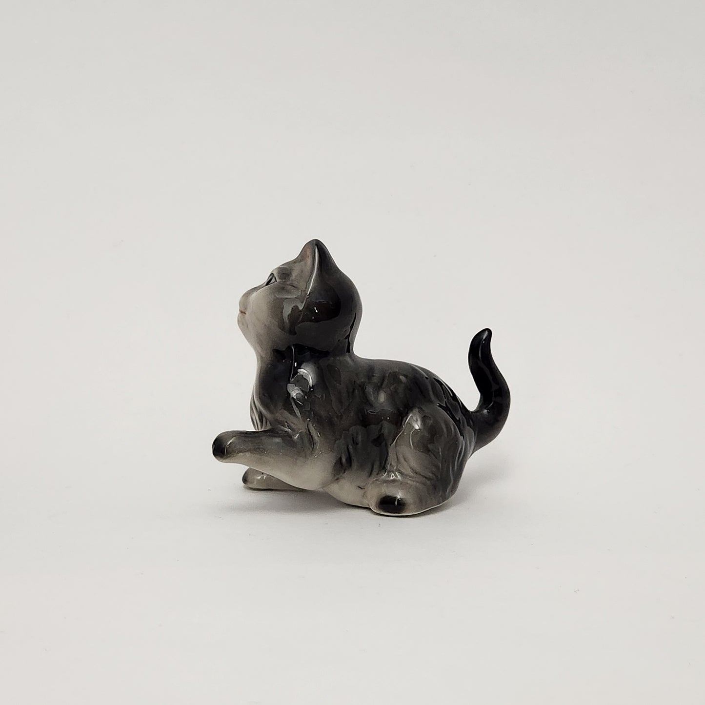 Grey Ceramic Tabby Cat Figurines x3