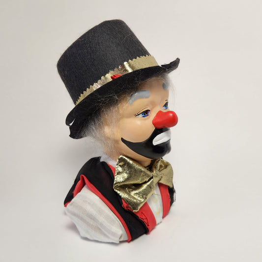 Paula Francis - Handmade Ceramic Clown Bust with Top Hat and Gold Bowtie