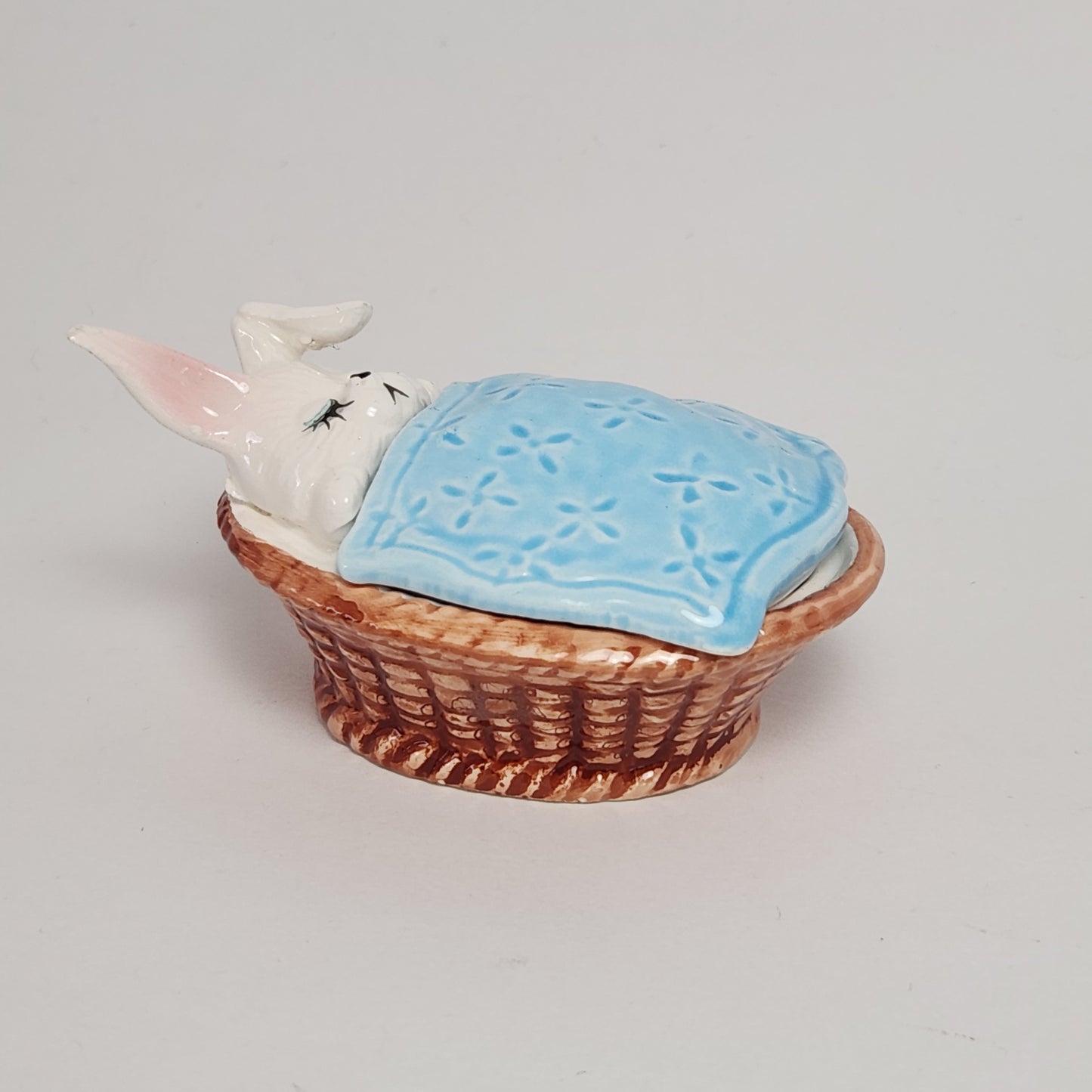 Enesco - Ceramic Sleeping Bunny Trinket Box 1980