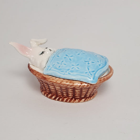 Enesco - Ceramic Sleeping Bunny Trinket Box 1980