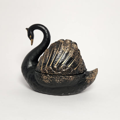 Black and Gold Swan Porcelain Trinket Box