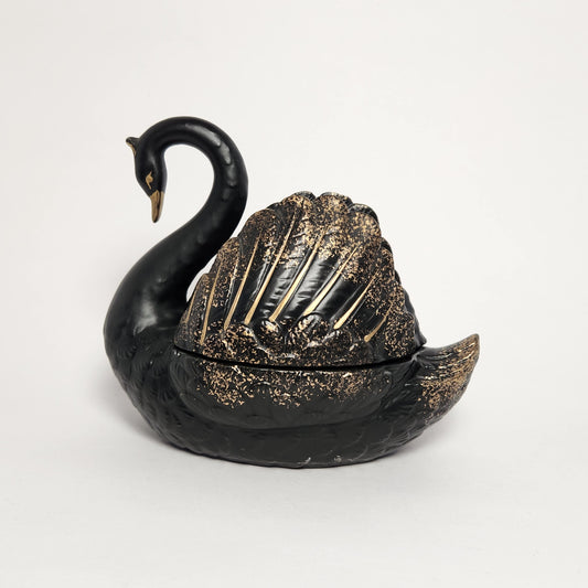 Black and Gold Swan Porcelain Trinket Box