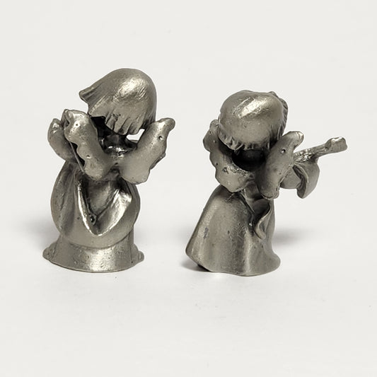 Pewter Angels with Instruments Figurines Set of 2