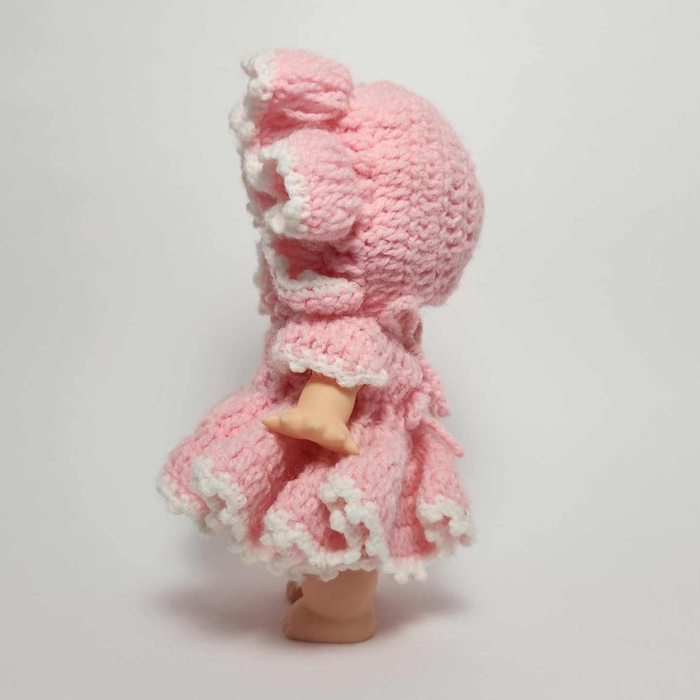 Kewpie 8" Rubber Squeak Doll with Pink Crocheted Outfit