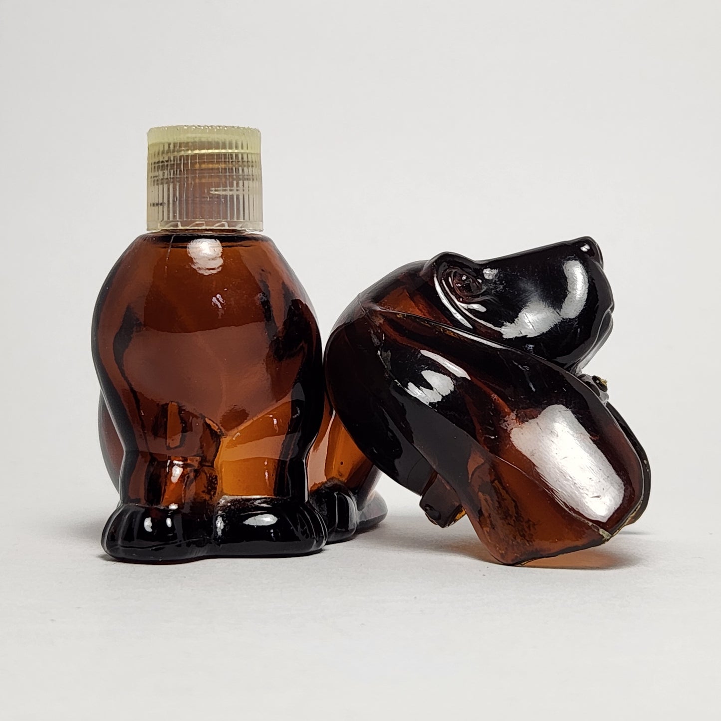 Avon - Brown Glass Basset Hound Cologne Bottle 1970s