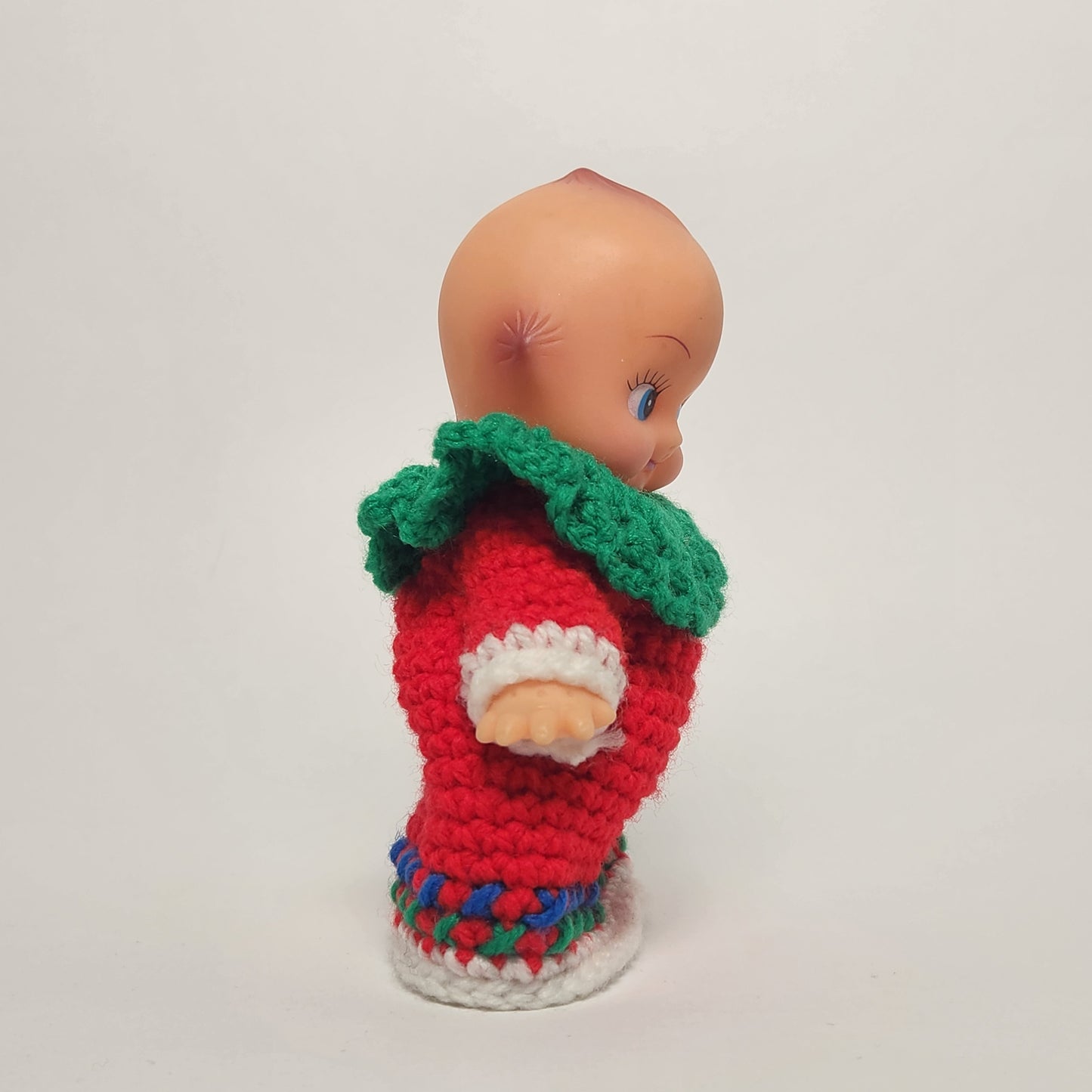 Kewpie 5" Rubber Doll with Red Crocheted Outfit