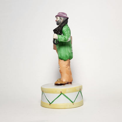 Flambro - Emmett Kelly Jr. - Hobo Clown with Umbrella Porcelain Bisque Music Box 1984