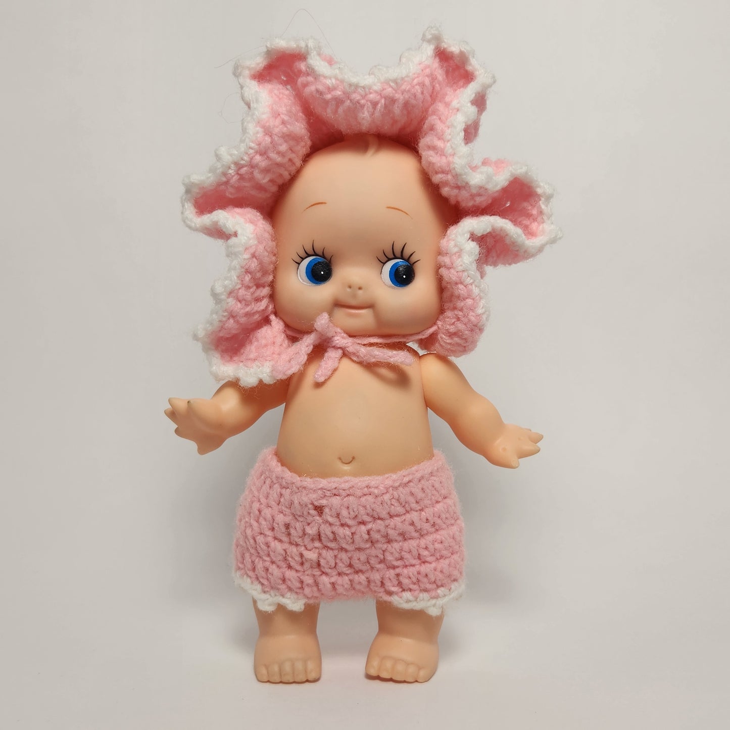 Kewpie 8" Rubber Squeak Doll with Pink Crocheted Outfit