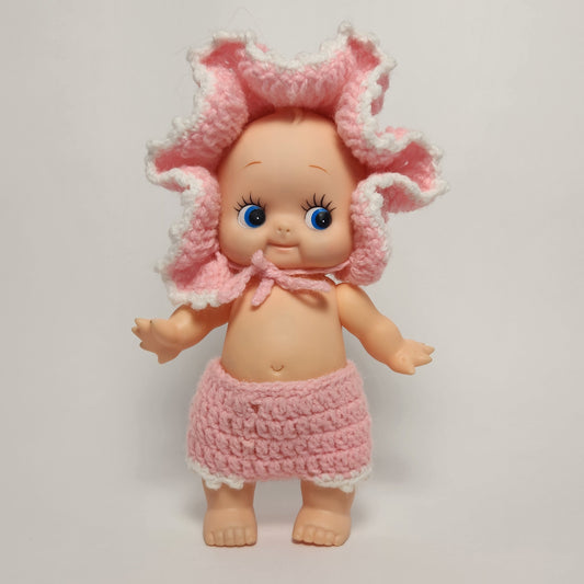 Kewpie 8" Rubber Squeak Doll with Pink Crocheted Outfit