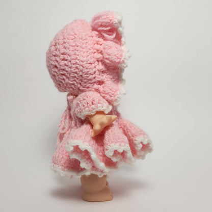 Kewpie 8" Rubber Squeak Doll with Pink Crocheted Outfit