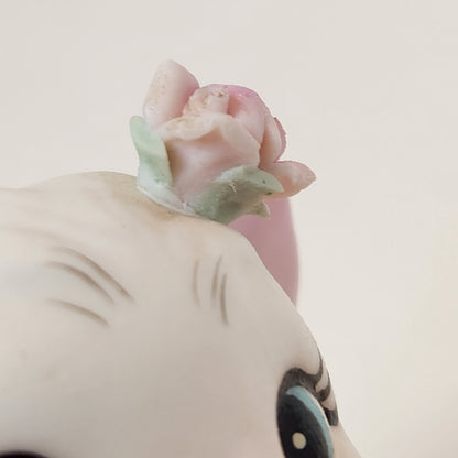 White Cat with Roses Porcelain Figurine