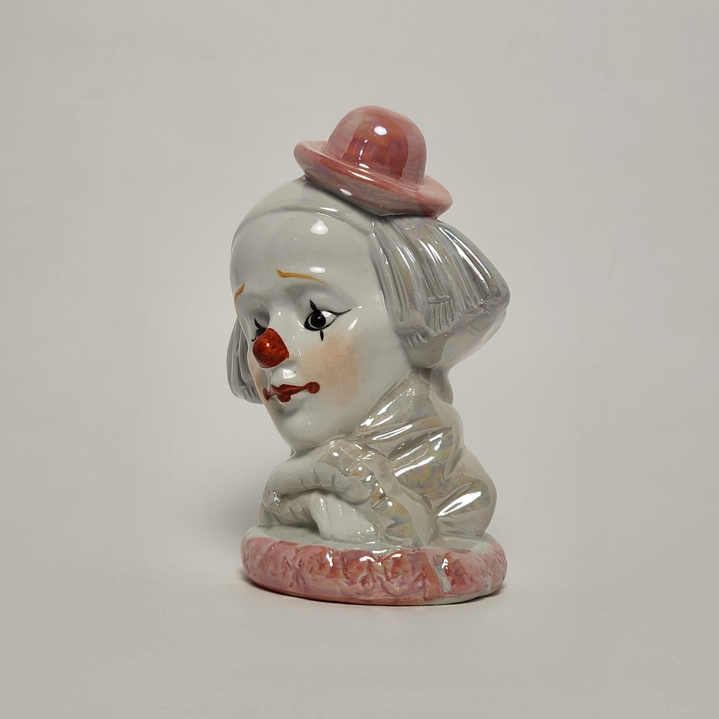 Iridescent Pink and White Clown Porcelain Bust