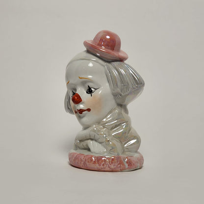 Iridescent Pink and White Clown Porcelain Bust