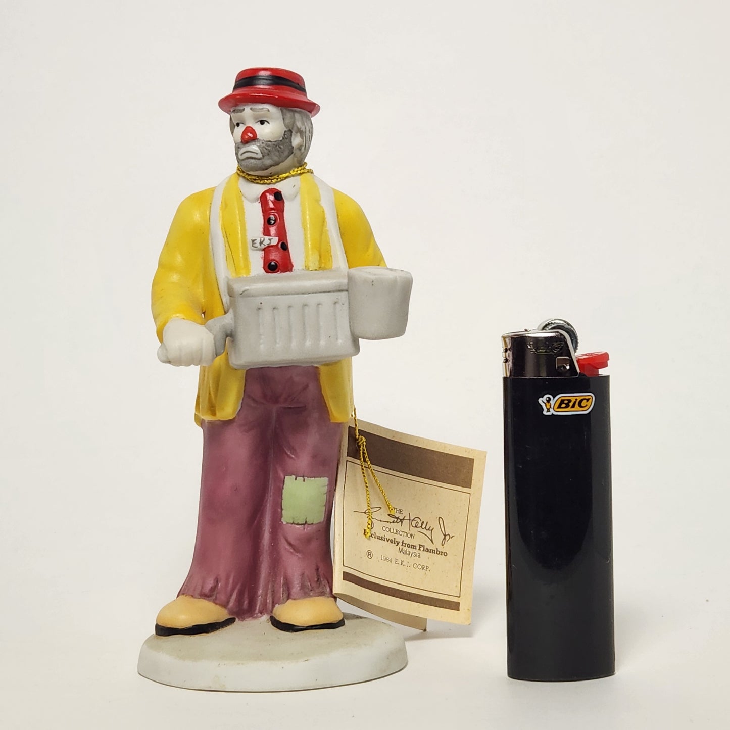 Flambro - Emmett Kelly Jr. - Hobo Clown with Organ Grinder Porcelain Bisque Figurine 1984