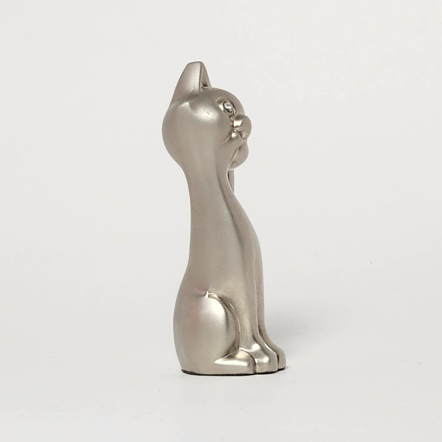Pewter Cat with Rhinestone Eyes Ring Holder Figurine