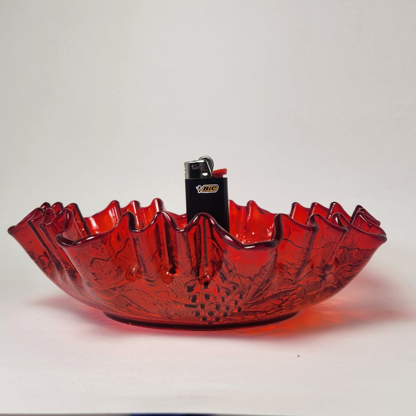 Imperial Glass - Ruby Ruffled Glass Bowl (Grape & Vines Design)