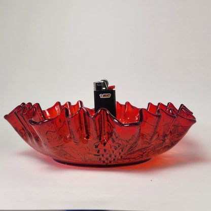 Imperial Glass - Ruby Ruffled Glass Bowl (Grape & Vines Design)