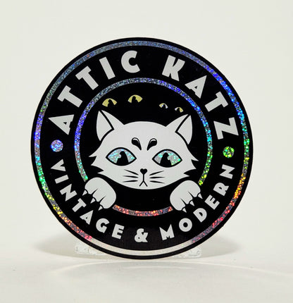 Attic Katz - Vintage & Modern 3" Round Glitter Sticker
