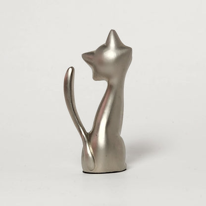 Pewter Cat with Rhinestone Eyes Ring Holder Figurine