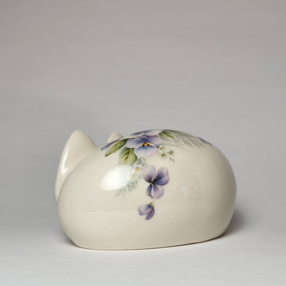 Cheshire Cat Purrr-Ductions - Porcelain Cheshire Cat Figurine Blue Floral Pattern