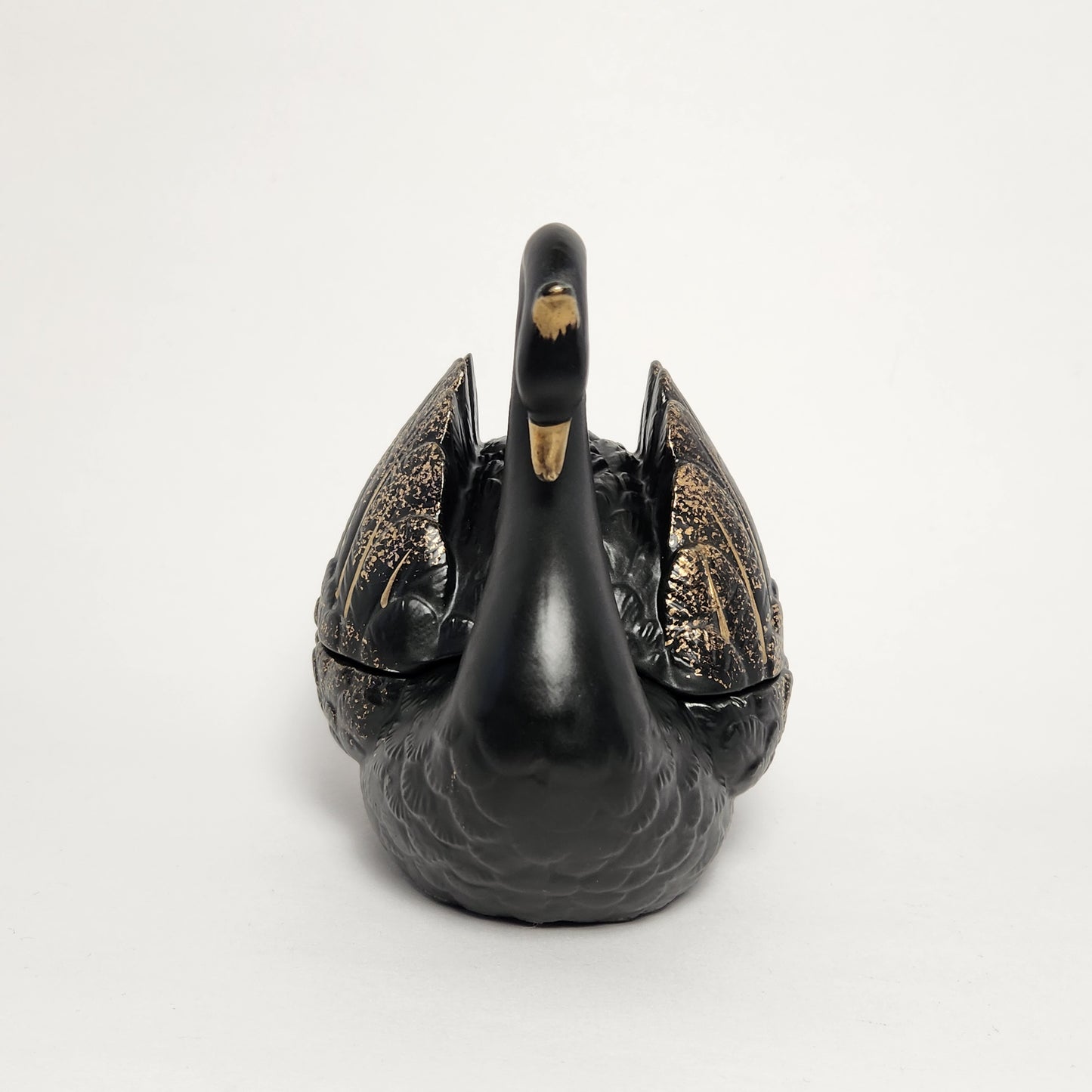 Black and Gold Swan Porcelain Trinket Box