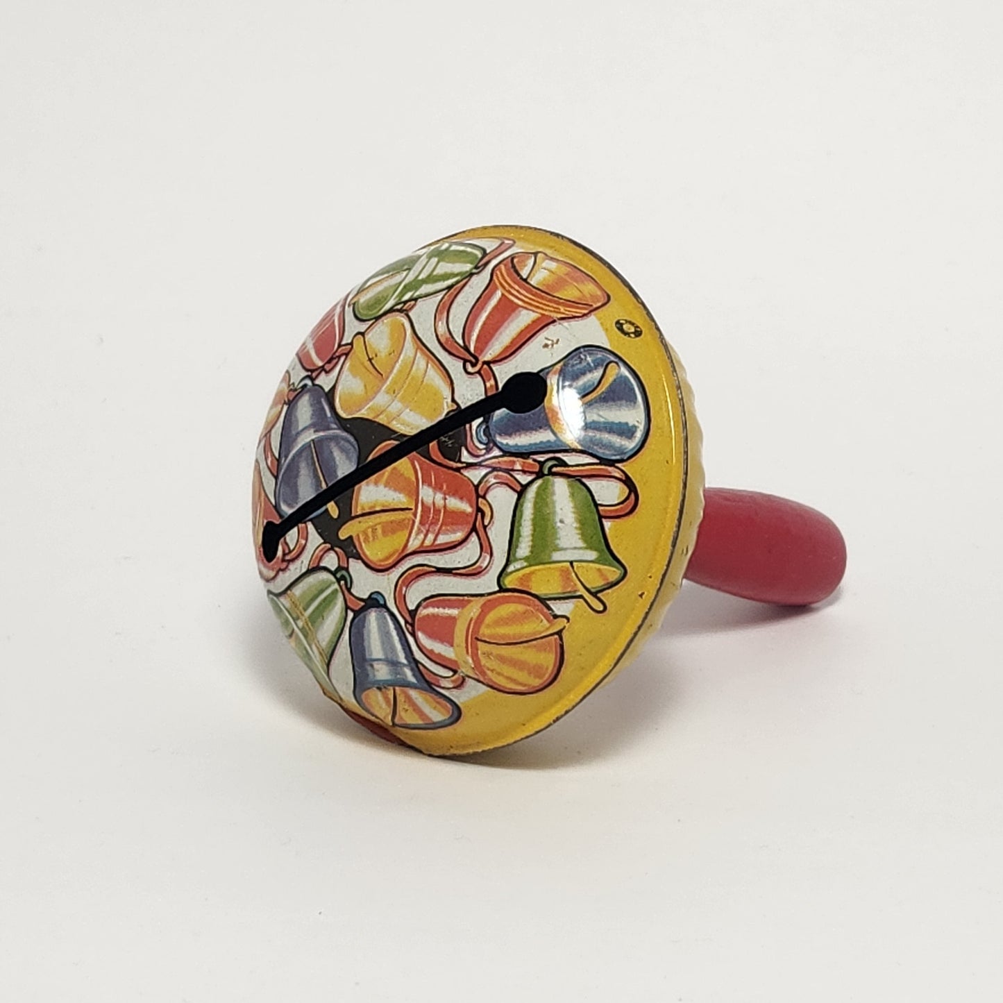 Tin Lithographed Bells Noisemaker Toy with Wooden Handle