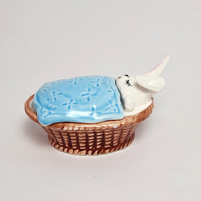 Enesco - Ceramic Sleeping Bunny Trinket Box 1980
