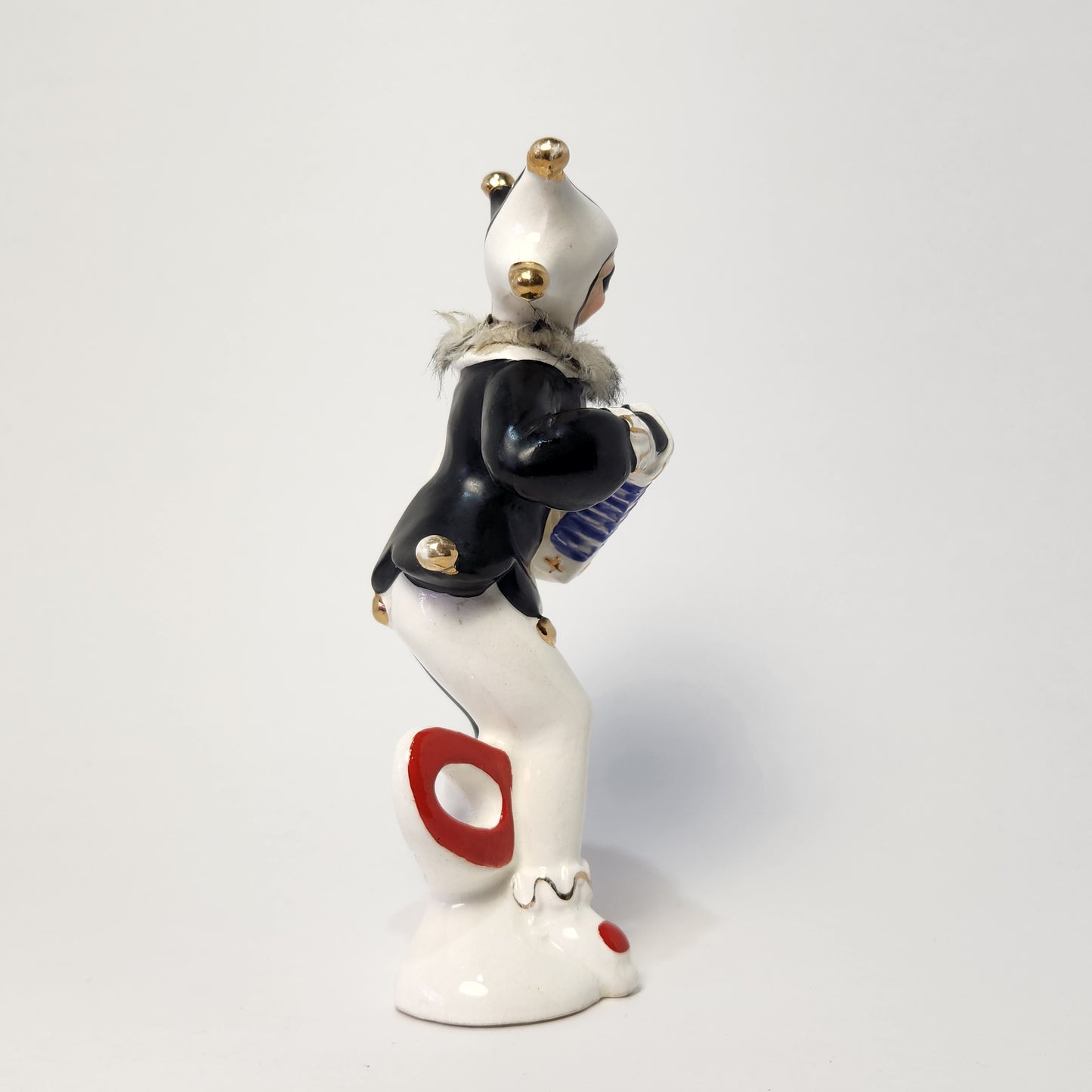 Sonsco - Ceramic Harlequin Devil Jester with Accordion Figurine 1950's JAPAN