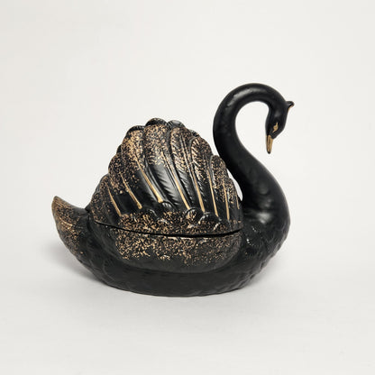 Black and Gold Swan Porcelain Trinket Box