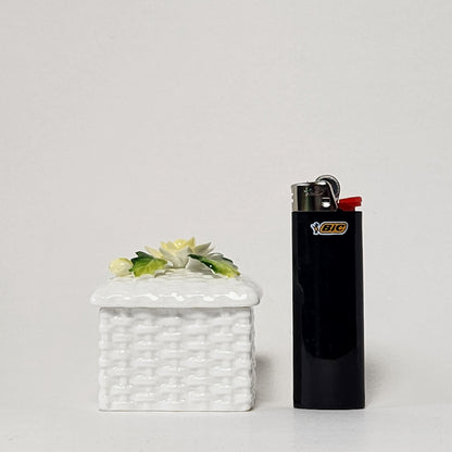 Schmid - Bone China Basket Weave Trinket Box with Yellow Flower