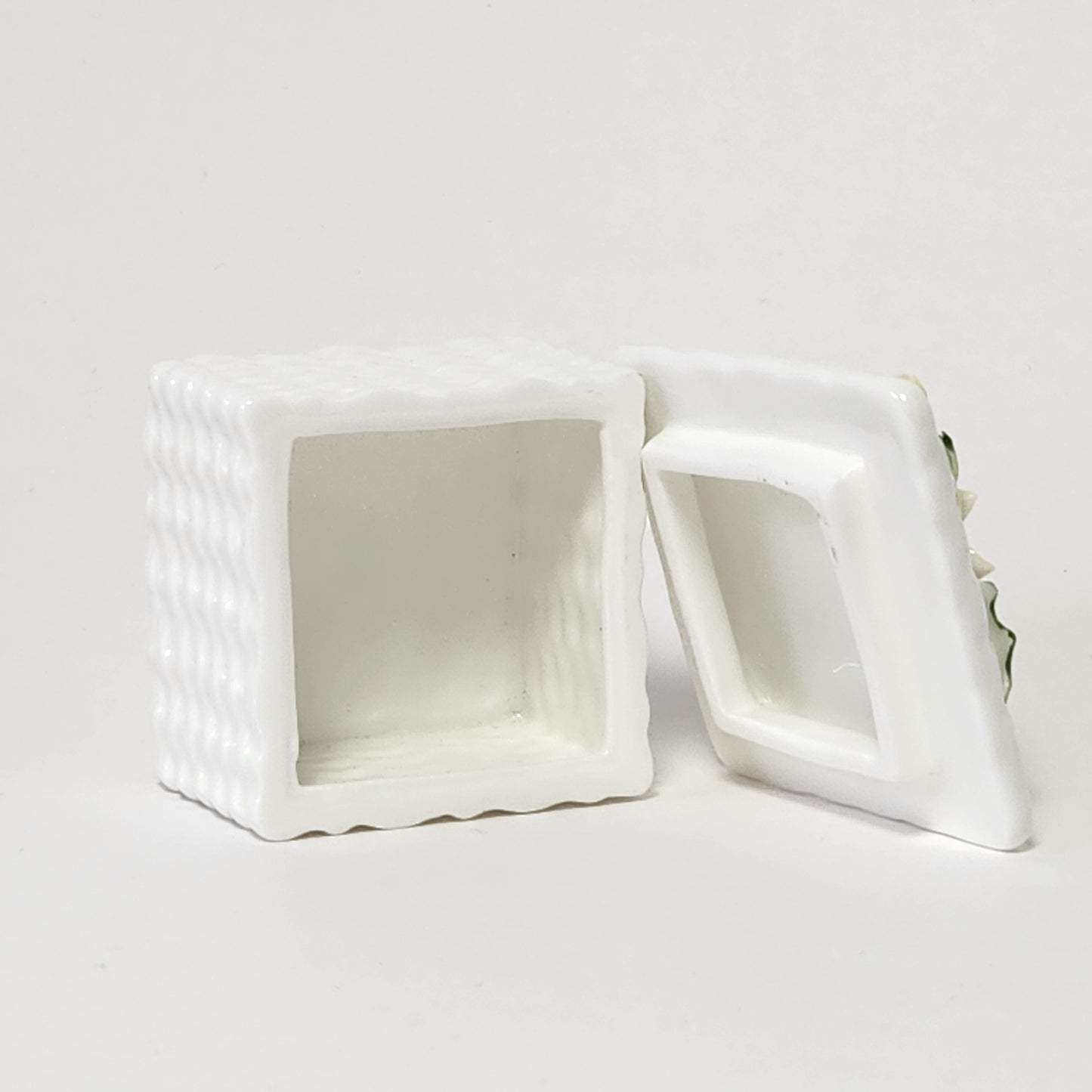 Schmid - Bone China Basket Weave Trinket Box with Yellow Flower