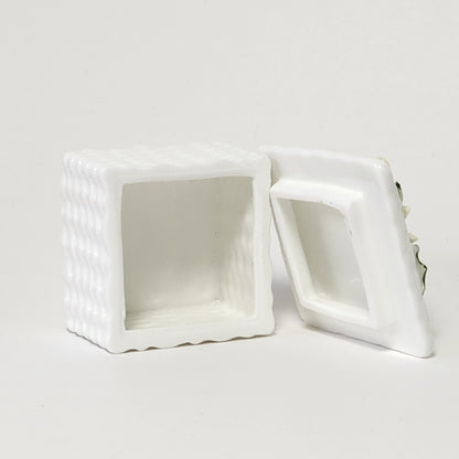 Schmid - Bone China Basket Weave Trinket Box with Yellow Flower