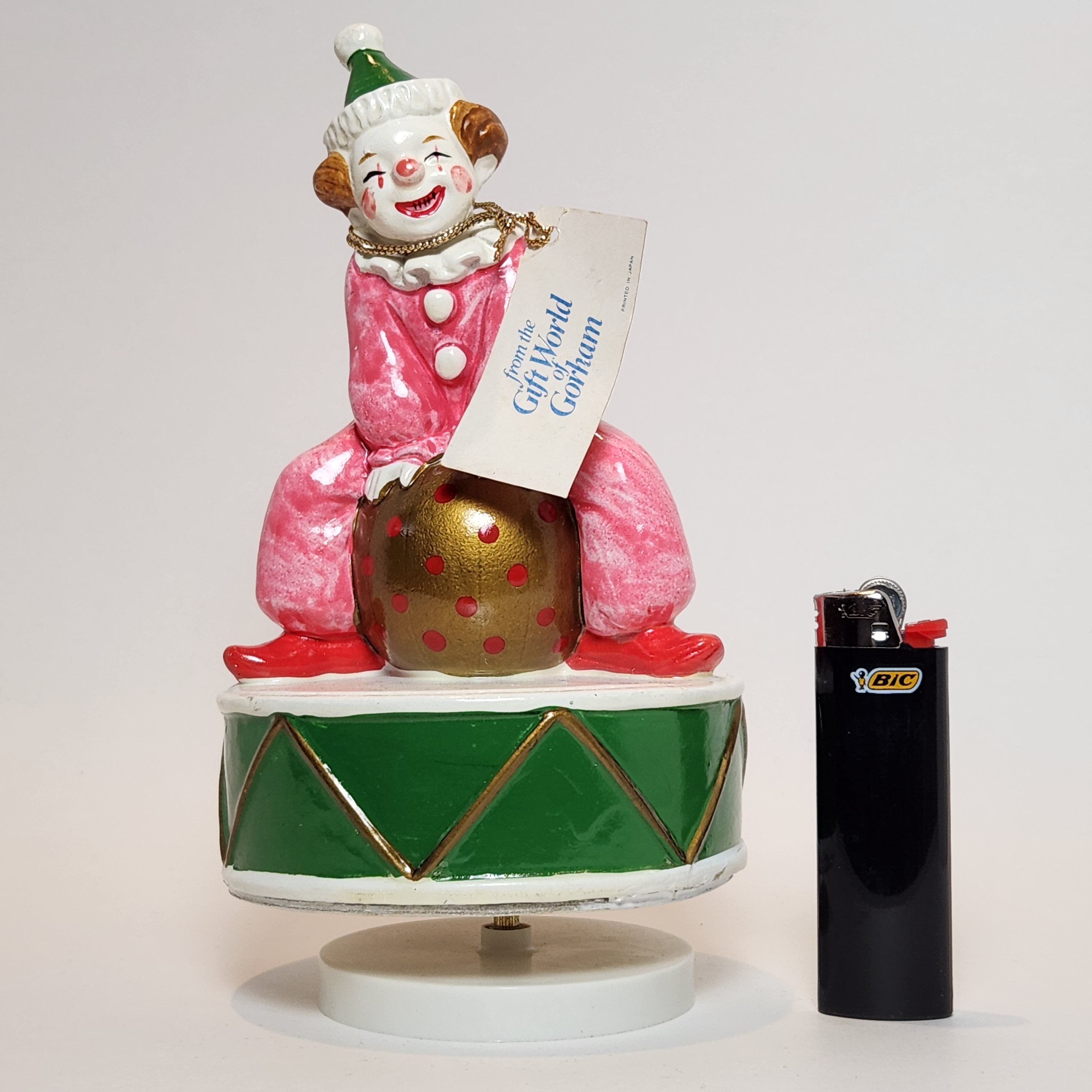 Gift World of Gorham - Ceramic Clown on Gold Ball Rotating Music