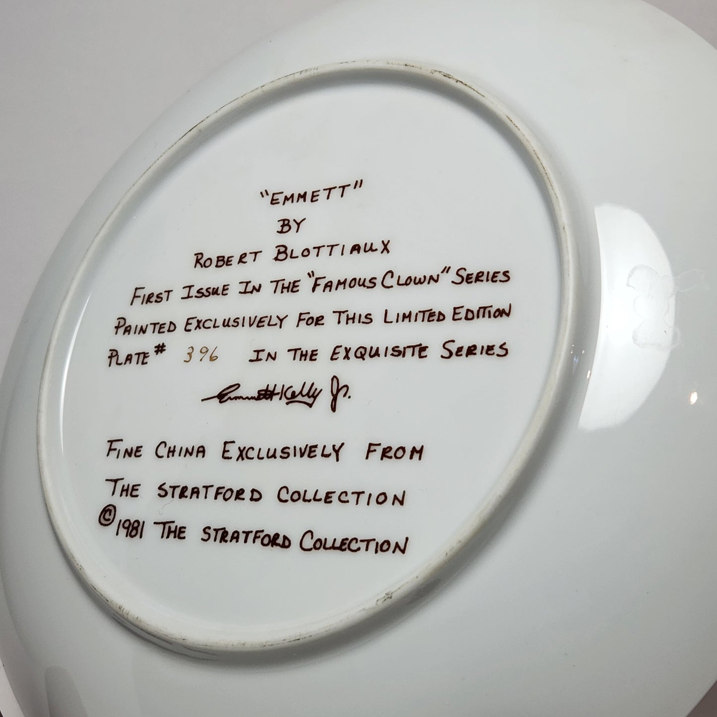 The Stratford Collection - Robert Blottiaux - Emmett Kelly Clown Collector Plate 1981 (NO COA)