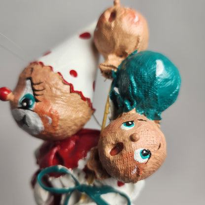 Handmade Paper Mache Clown with Balloons